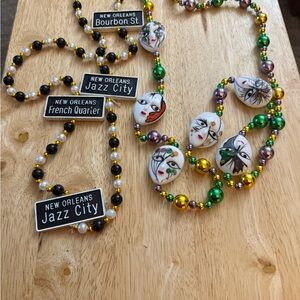 Mardi Gras Beaded Necklace Set with Mask Pendants